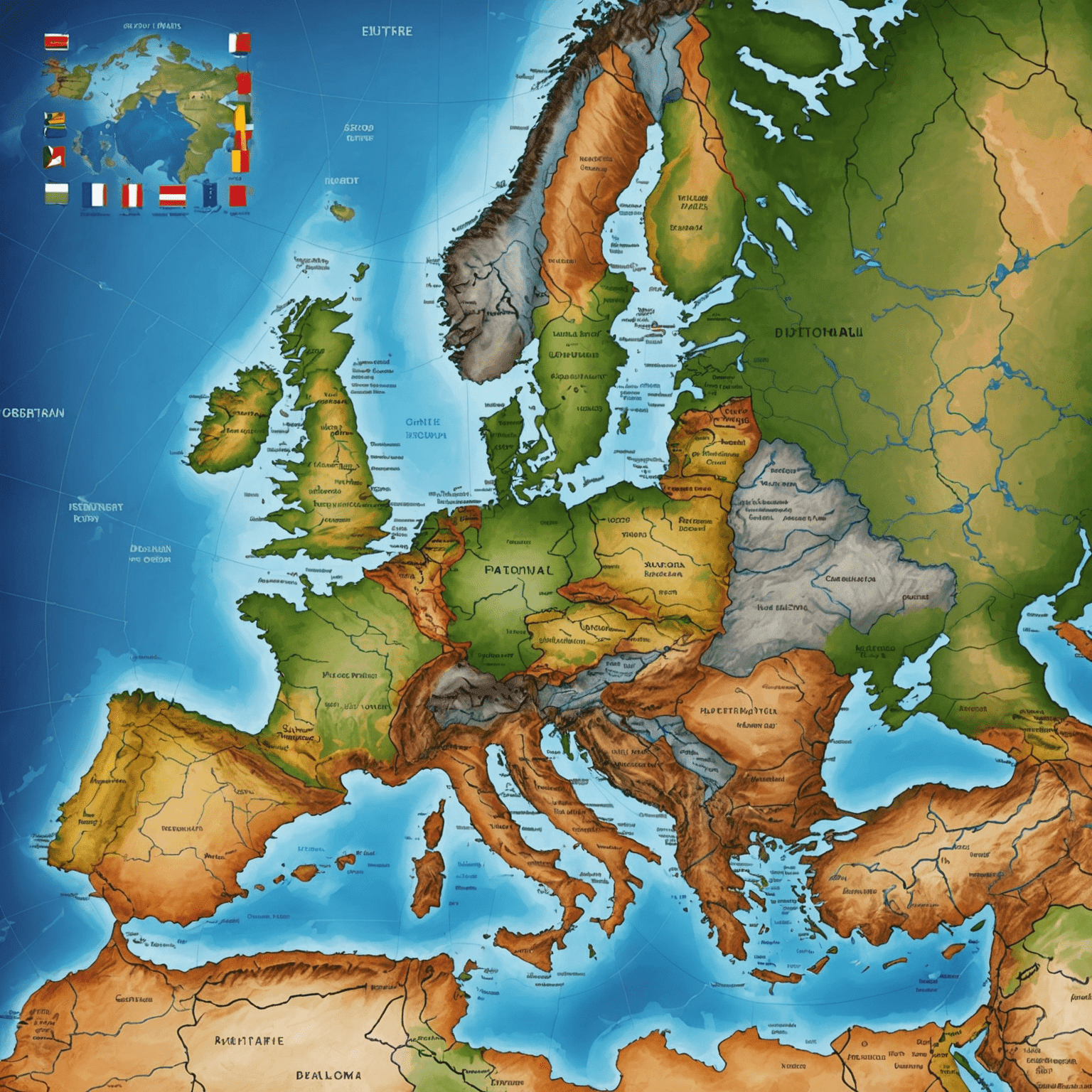 Eine detaillierte Straßenkarte von Europa, die verschiedene Routen und Länder zeigt, perfekt für die Planung einer Reise